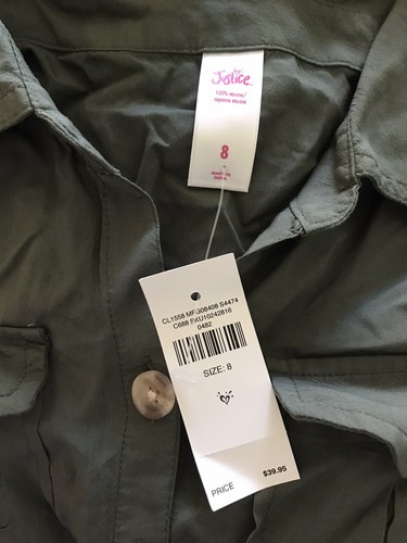 Justice Girls Jumpsuit Size 8 Army Green One Piece Romper Long Sleeve - Picture 3 of 3