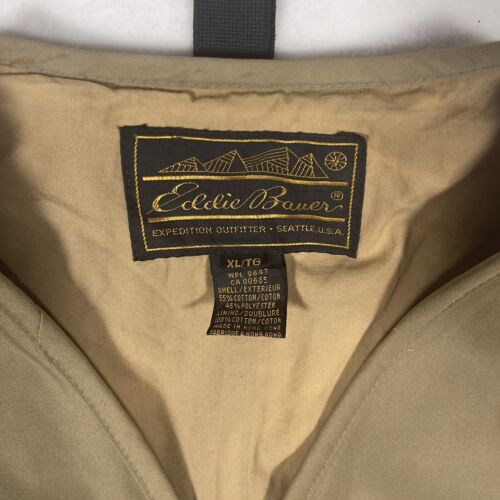 Gilet pesca a mosca Eddie Bauer vintage anni 80 cotone marrone uomo grande outdoor utility cargo - Foto 2 di 7