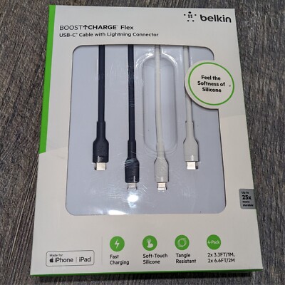 Belkin BOOST CHARGE Flex USB-C-Lightning Connector Si Cable 6.6ft MFi-Certified