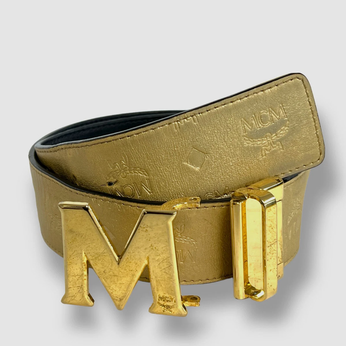 Reversible leather belt with monogram print