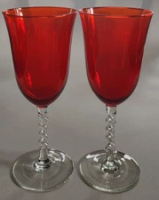 Red Wine Water Glasses Clear Twisted Stem 7 1/4" Set Of 2