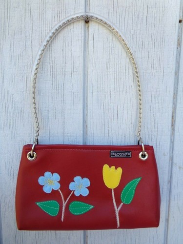 NEW REDHANDED Purse Handbag Hand Shoulder Bag Tote Faux Leather RED Floral  - Picture 2 of 7