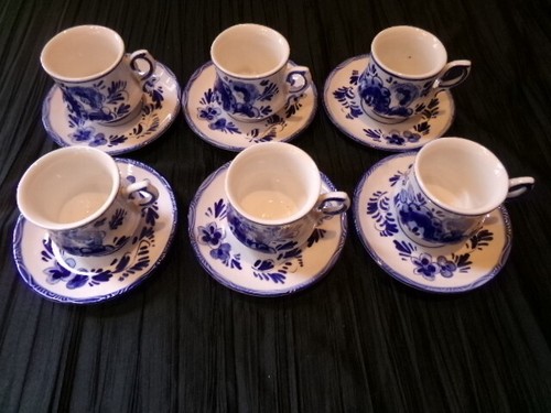 6er Set Tassen & Untertassen Delfts blau Demitasse Espresso ? SELTENER FUND 12 Stk. - Bild 2 von 12