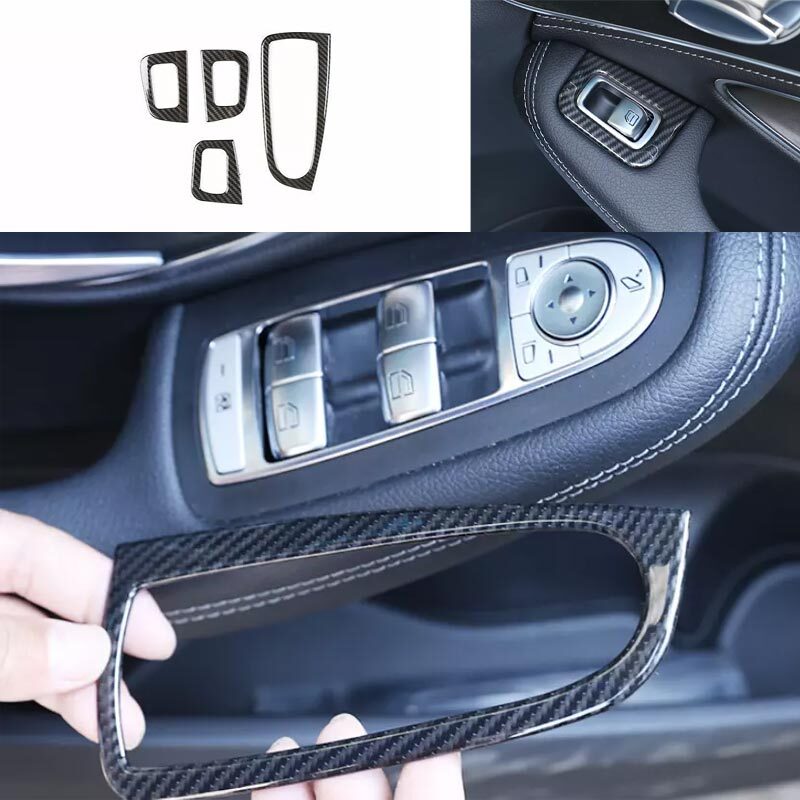 2015-2021 Carbon Fiber Car Window Door Lock Control For Benz C-Class Switch Trim