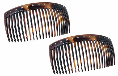Parcelona französische glänzende Kristalle braun groß 4 1/4" 2er Set guter Griff 23 Zähne