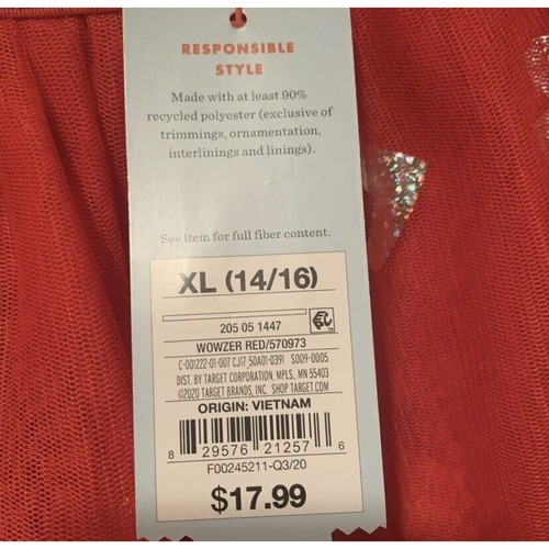 NWT Cat & Jack Wowzer Red Tutu Skirt with Silver Hearts Size XL 14-16 - Picture 4 of 9