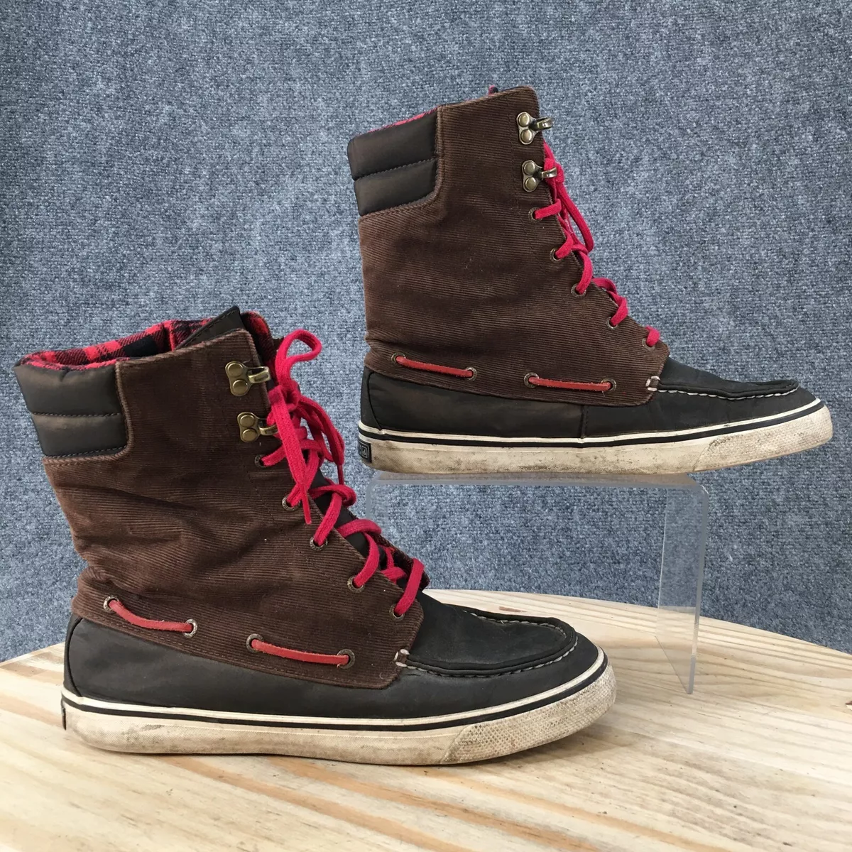 Sperry Top Sider Boots Women 9.5 M Acklins Lace Up Brown Corduroy