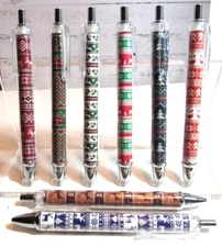 Set of 8 Christmas Ballpoint Pens-Holiday Gift Wrap Theme