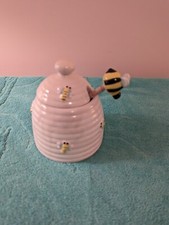 Ceramic Beehive Honey Jar With Wooden Dipper and Lid