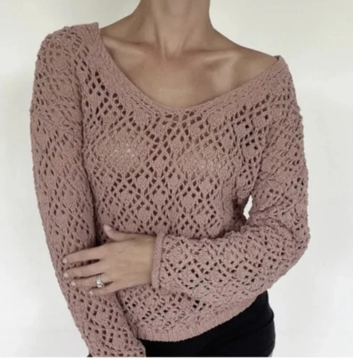 Nicole Miller Atelier Oversized Open Knit Blush Pink Sweater Size