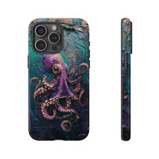 Phone Cover for Galaxy, Pixel, iPhone Case - Purple Octopus Pastel Paint