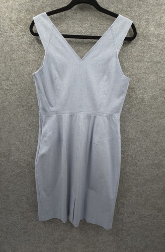 Banana Republic Pencil Dress Womens 12 Sleeveless Dbl V-Neck Chambray Blue NWT - Picture 13 of 14