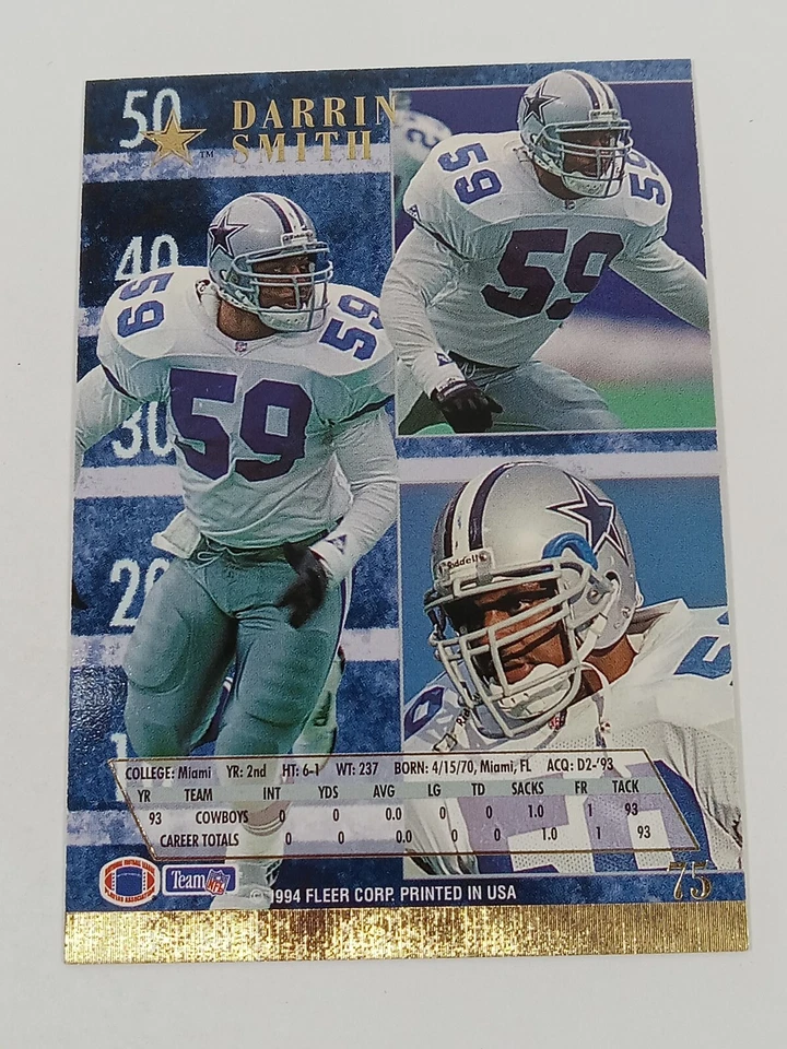 1994 Fleer Ultra #75 Darrin Smith Dallas Cowboys - Image 2 of 2