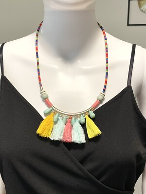 Cato 1946 Colorful Tassle and Stone Statement Necklace