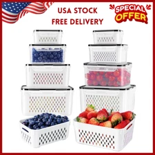 4 PCS Fruit Storage Containers for Fridge with Removable Colander, Airtight Food