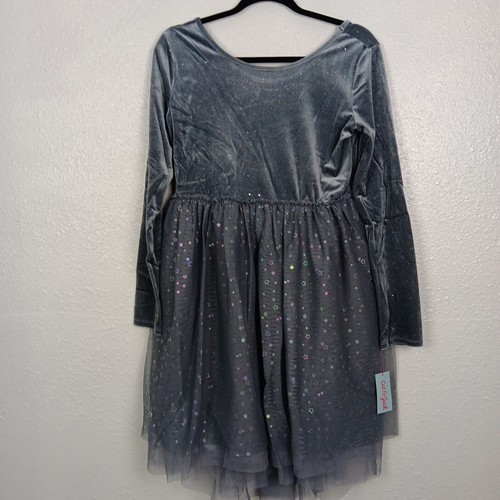 Cat & Jack Dress Girls XXL (18) Gray Sliver Sparkle Stars Tulle Party Holidays