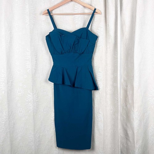 Stop Staring ruffle peplum wiggle dress strappy midi pinup retro rockabilly M