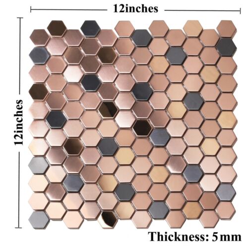 Hexagon Metal Backsplash Tiles Copper Black Colors 12''x12'' Mosaics 10 Sheets - Picture 2 of 13