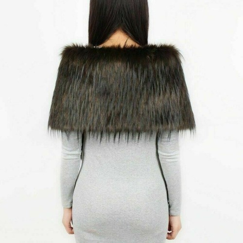 Women Faux Fur Shawl Bolero Stole Warm Soft Wedding Cape Shrug Scarf Winter - Picture 8 of 21