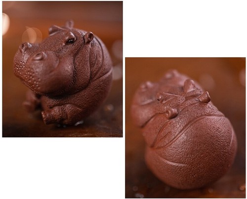 Nilpferd Statue klein Yixing Zisha Tee Haustier Tischdeko Handarbeit Artware - Bild 5 von 21