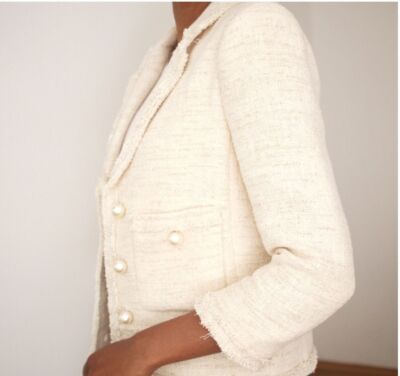 Zara Chanel Style Tweed Jacket A393 ZARA BLAZER TWEED FRAYED ECRU