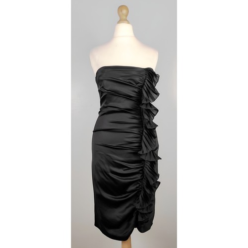 Ted Baker Dress 8 Black Shift Satin Strapless Mini Ruffle Party Occasion - Picture 2 of 6