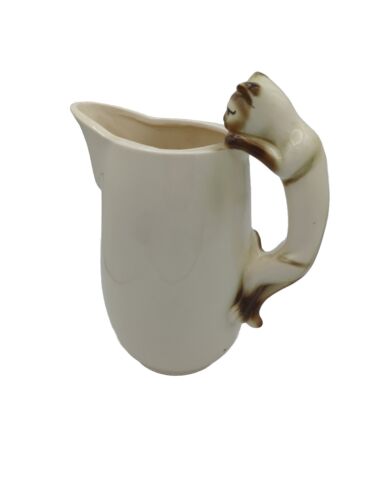 Beverage Pitcher Climbing Cat Handle White Porcelain Whimsical Kitchen Serveware - Picture 2 of 10