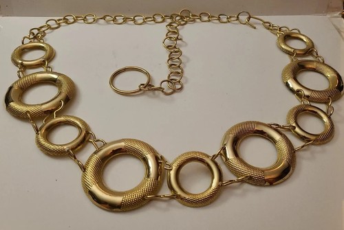 Women Gold Metal Large Circles Links Wide Belt Hip Waist 30" - 38" Adjustable - Picture 7 of 10