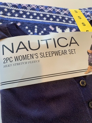 Nautica Womens 2 Piece Silky Stretch Fleece Pajama Sleepwear Set Blue Size S NWT - Picture 5 of 11