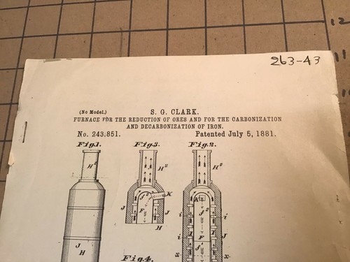 early printed PATENT july 5, 1881 - s g clark - FURNACE - ORES IRON - Picture 2 of 11