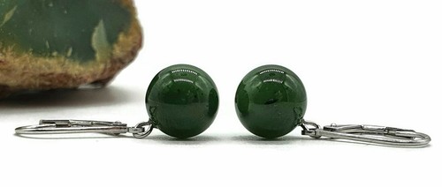 Canadian Jade Ball Earrings, Sterling Silver, Deep Green Jade Balls - Bild 8 von 10