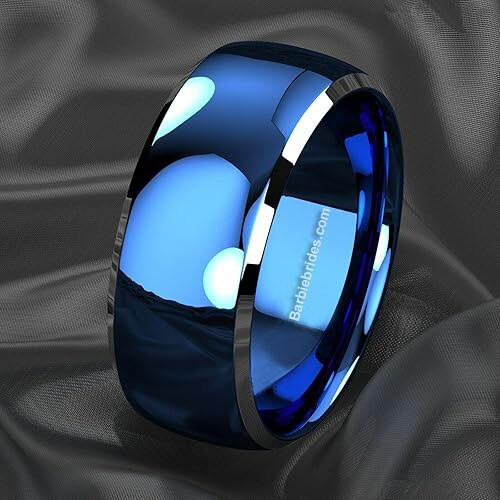 Men 8mm Tungsten Brushed Gunmetal Grooved Center/Blue Beveled Edges Wedding Band - Picture 37 of 39