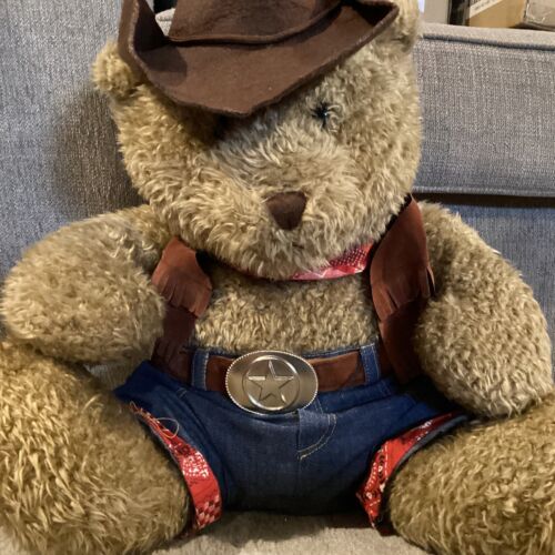 Snuggie Toy Cowboy Western Teddy Bear Plush 17" Hat Belt Jeans Vest Vntg - Picture 1 of 4