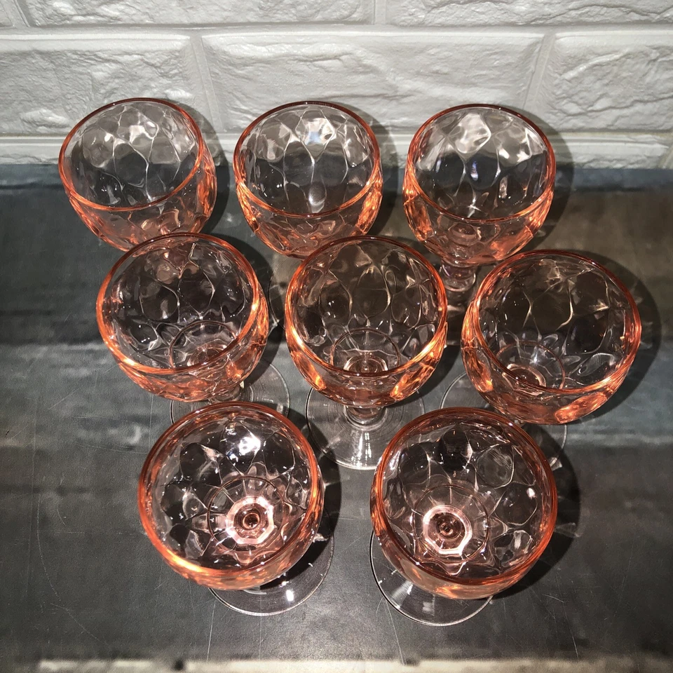 "Juego de 8 vasos de licor cordial de 4"" de vidrio rosa Depresión de colección" Foto 3 de 4