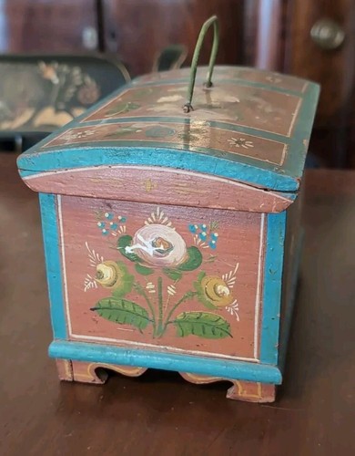 Rosemaling Hand Painted Wood Miniature Blanket Chest Norwegian Folk Art Box - Picture 15 of 24