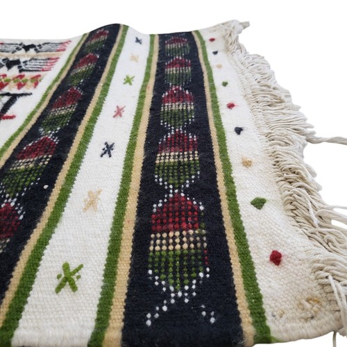 Handwoven Berber Vintage Moroccan Wool Rug Bold Tribal Pattern Fringe Carpet 3x2 - Picture 19 of 21