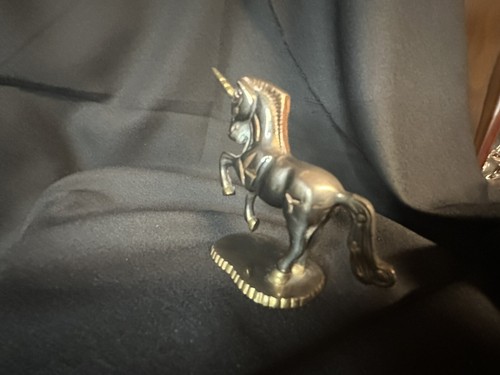 Vintage Solid Brass Two Tone Unicorn Figurine 5 Inch Spotted Tail - Picture 5 of 11
