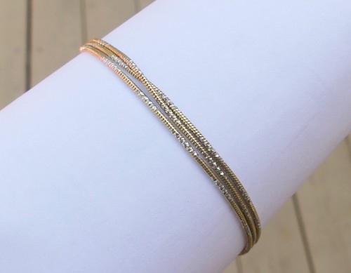 Vermeil sterling silver bracelet triple-strand Italy gold-wash texture chain 925 - Imagen 9 de 17