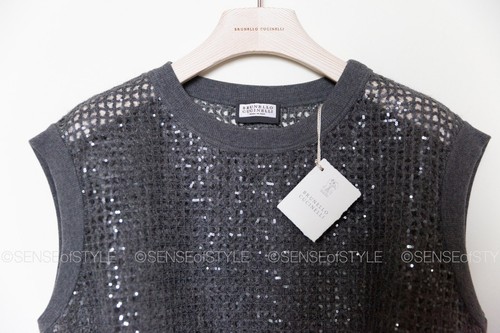 Brunello Cucinelli Dazzling Net Embroidery T-shirt Top Mohair and Wool Vest XS - Picture 6 of 9