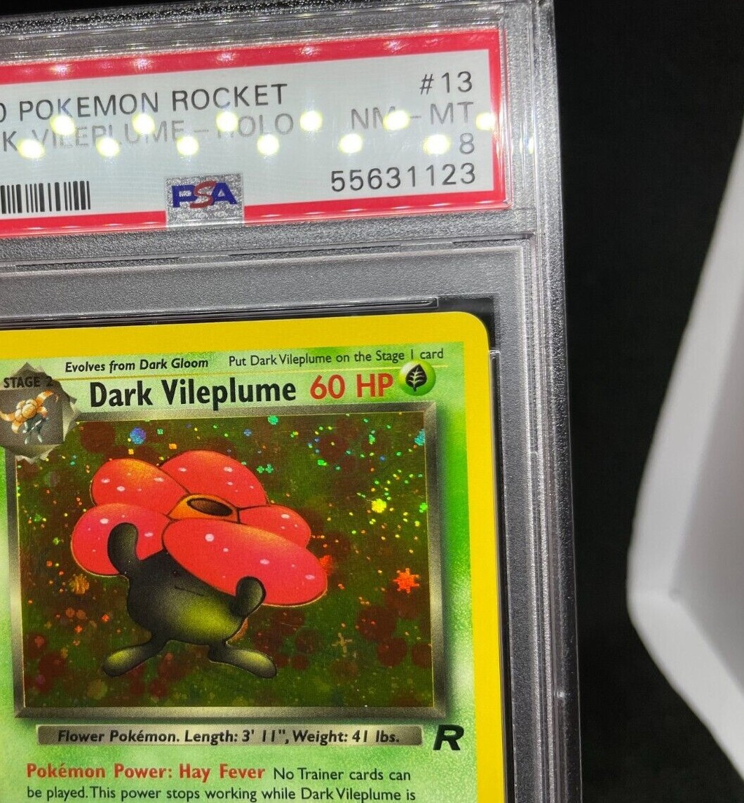 dark vileplume pokemon card value 2000 Pokemon Team Rocket Dark Vileplume 13/82 Holo Foil Rare Triple Swirl  PSA 8