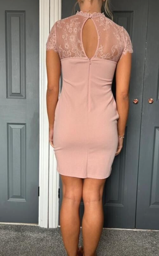 Lipsy Nude Dusky Pink Bodycon Dress 12 Sequin Party Occasion Wedding Sexy - Picture 10 of 22