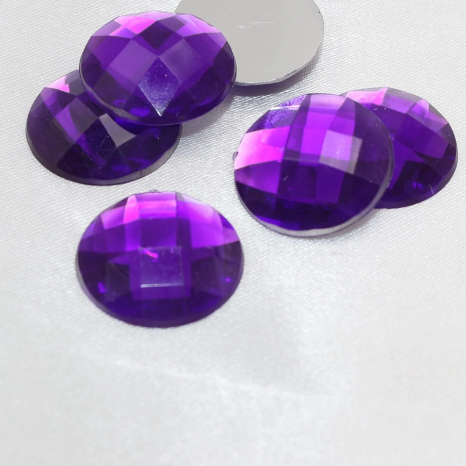 50 Dark Purple Acrylic Flatback Rhinestone Round Gem Beads 20mm (3/4") No Hole - Image 4 of 4