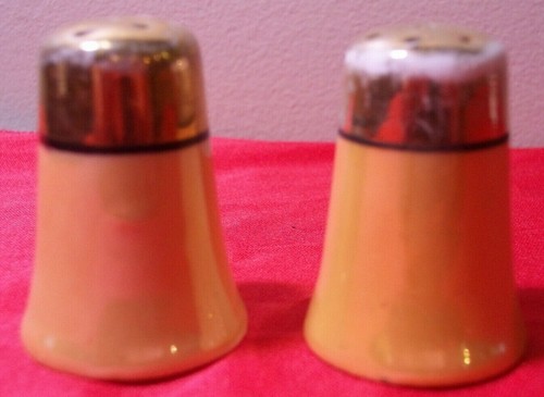 Agitadores de sal y pimienta orientales vintage japoneses brillo melocotón y frasco de oro de 1,5" de alto - Imagen 2 de 5