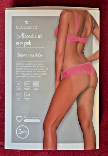 Obsessive Alabastra Set Neon Pink Bügel BH & Ouvert Brazilian S/M Netz Spicy - Bild 2 von 4