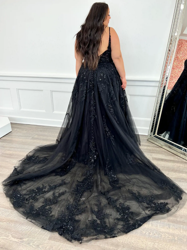 Plus Size Wedding Dresses Black Gothic Beaded Bridal Dress Backless Sweep Train - Picture 3 of 7