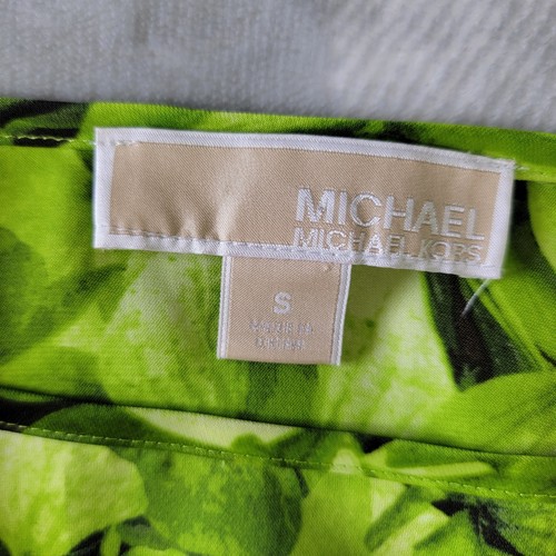 Michael Kors Women's Blouse Bright Green Floral Ruched Waist Satin Size Small - Picture 6 of 10