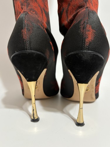 Dolce & Gabbana Black Red Floral Thigh High Boots 37.5 - Picture 4 of 13