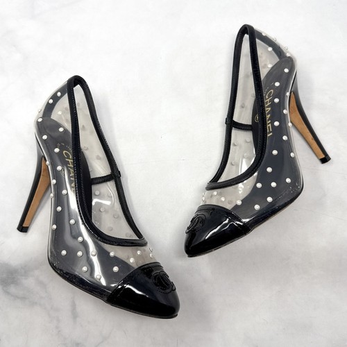 CHANEL Vintage CC Coco Mark Pearl Polka Dot Clear Transparent Pumps Heels 35,5 - Bild 4 von 15