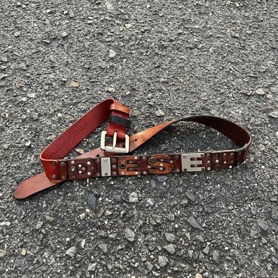 Diesel Men Archive 00S 90S Leather Belt Studs Logo Luxury