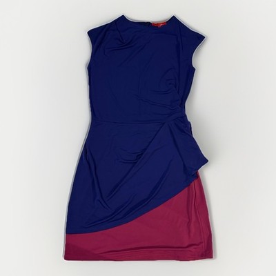 Narciso Rodriguez Women's Dress Size M Two Tone Blue Maroon Gathered Cap Sleeve